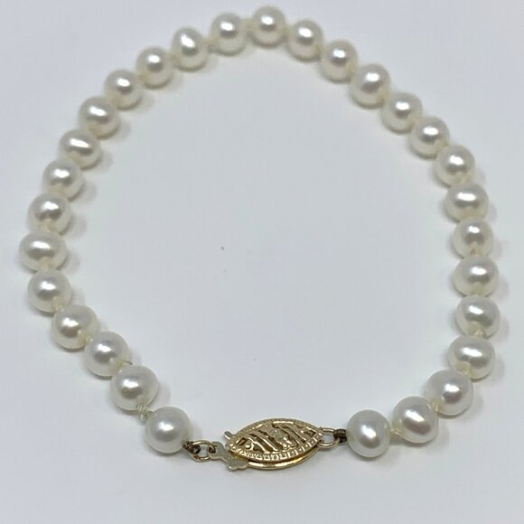 Freshwater Pearl Beaded Bracelet 14K Gold Clasp Size 6 3/4" - Picture 6 of 14